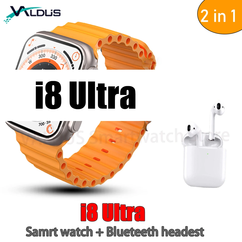 

Умные часы Ultra Bluetooth TWS наушники 2 в 1 спортивный набор 2,0 дюймовый экран i8 Ultra Смарт-часы фитнес-трекер пульсометр кровяное давление