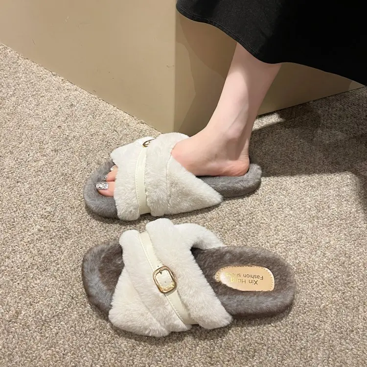 

Shoes Women Low Female Slippers Platform Fur Flip Flops Slides Flock Fashion Soft 2023 Flat Plush Luxury Basic with fur Rubber
