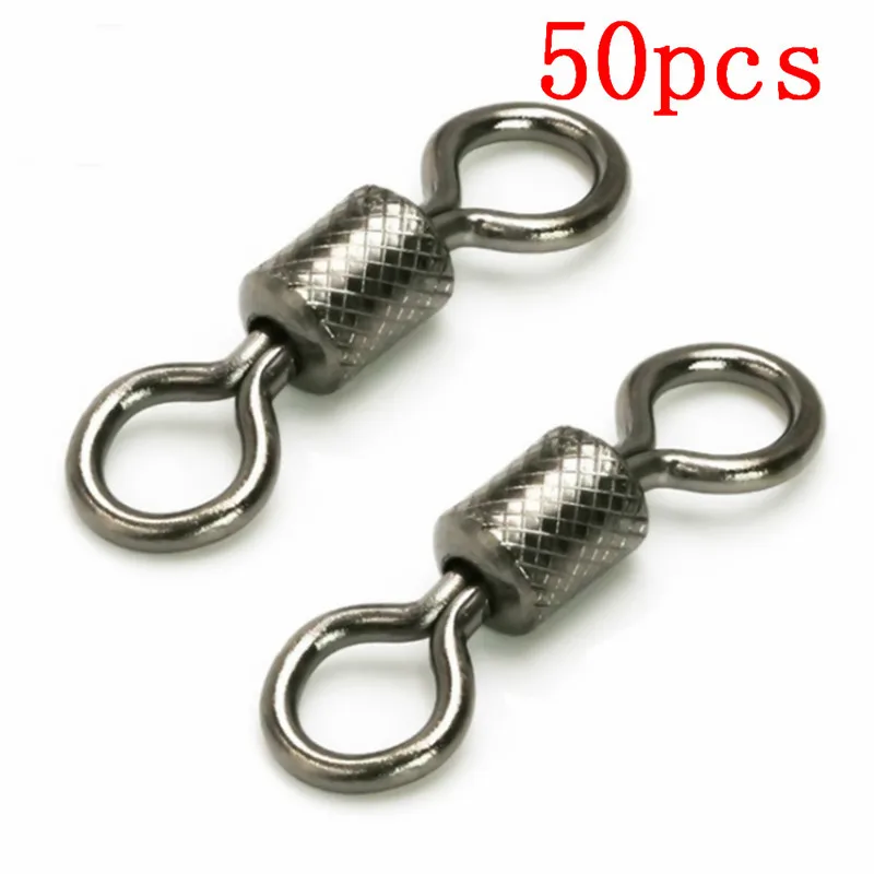 

50pcs/pack Ball Bearing Fishing Swivel with Safety Snap Solid Rings Rolling Swivel Fishing Snap Connector Fishing Accessories