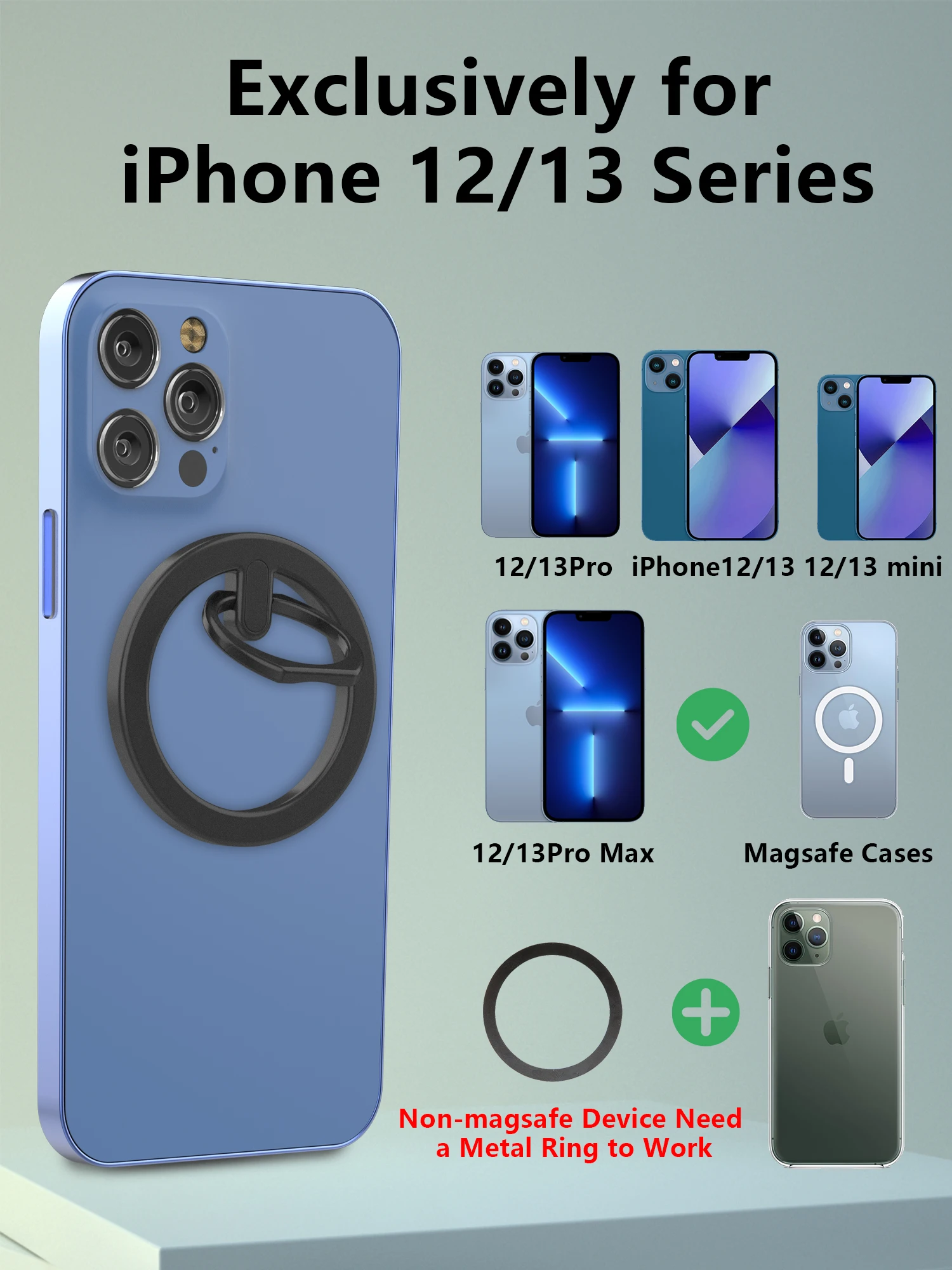 magnetic phone ring holder for iphone 13 12 magsafe accessories adjustable finger ring grip and stand compatible mag safe case free global shipping