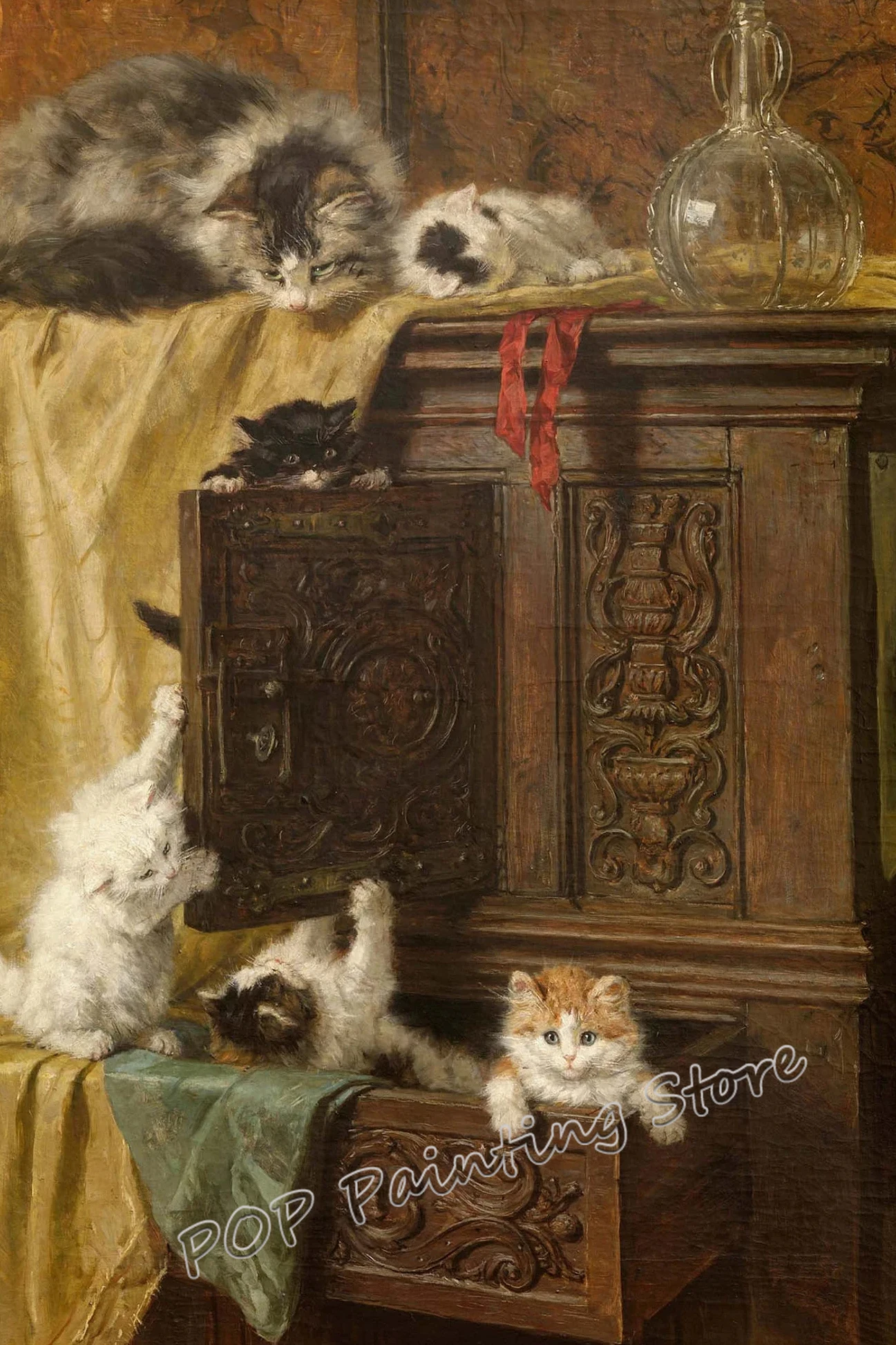 Винтажный портрет котенка на холсте