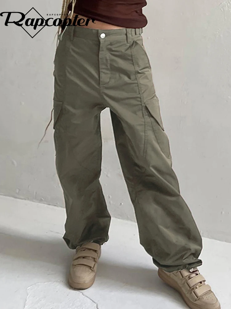 

Брюки-карго Rapcopter женские с большими карманами, зеленые мешковатые базовые корейские Джоггеры в стиле ретро, с заниженной талией, спортивна...