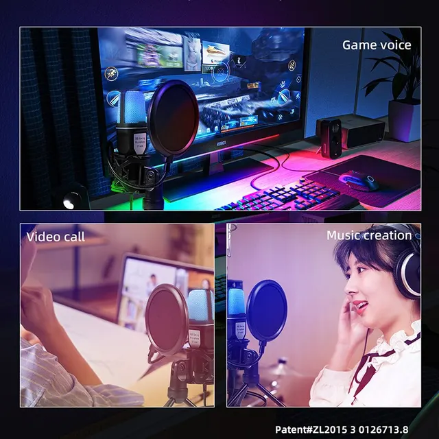 SF666R USB Microphone RGB Microfone Condensador Wire Gaming Mic for Podcast Recording Studio Streaming Laptop Desktop PC 4