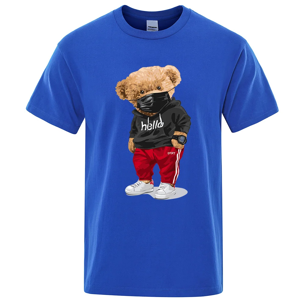 

Bear Print Short-sleeved T-shirt 100% Cotton Sports Mask male Half-sleeved Summer Casual Shirt Hip Hop Oversized T-shirt men