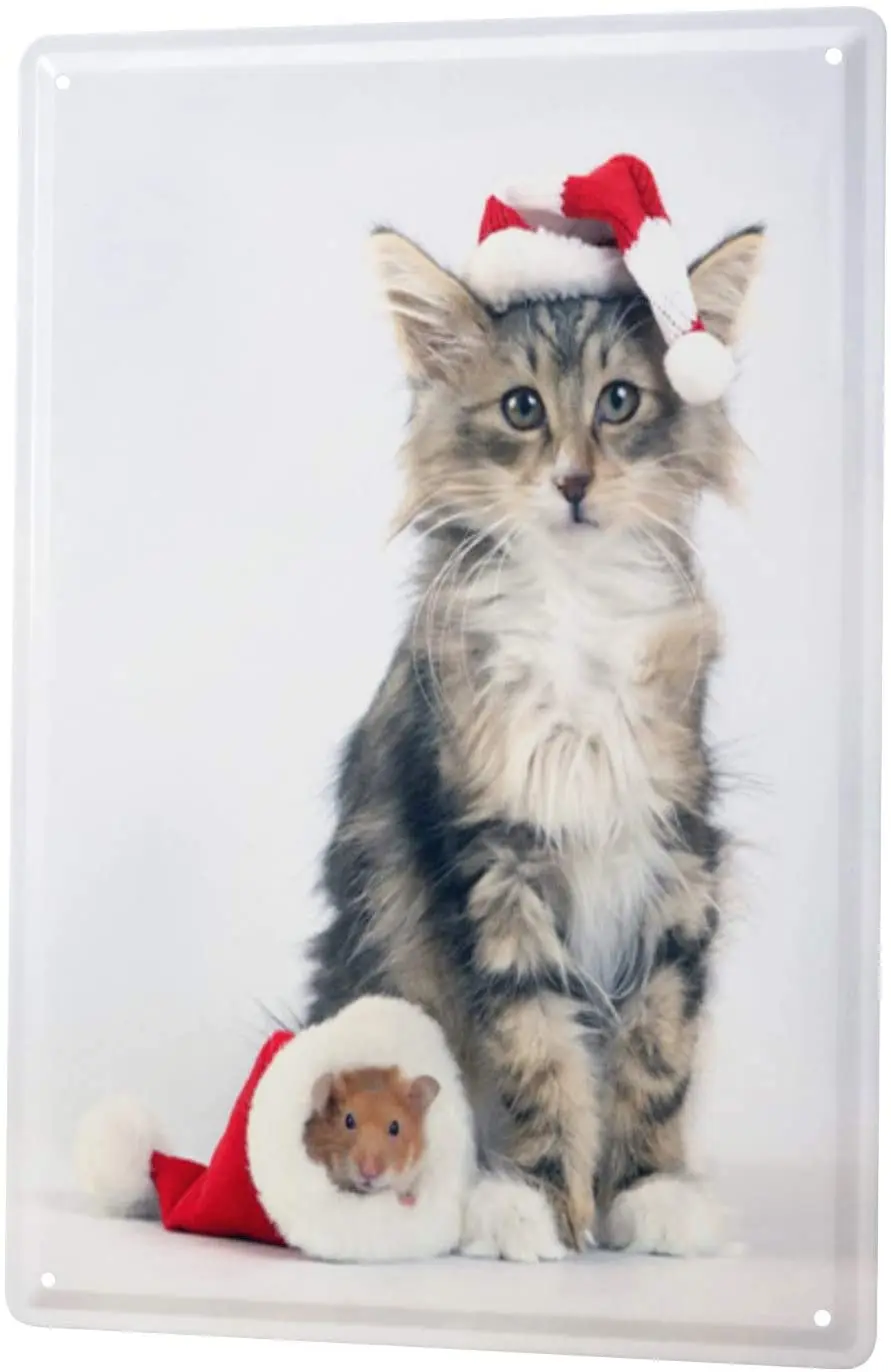 LEotiE с 2004 года, Оловянная металлическая пластина, декоративный знак, домашний декор, таблички 30x40 см, декоративный ветеринарный хомяк, кошка, шапка Санты