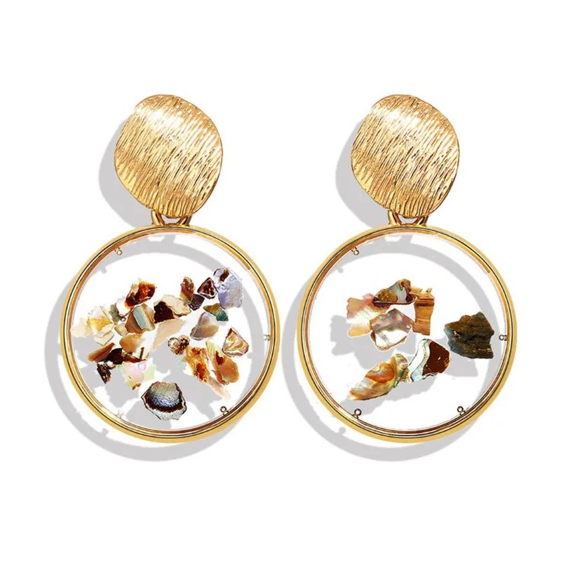 

Новые креативные Прозрачные Серьги для женщин, Винтажные серьги-подвески в виде сломанной ракушки и неправильной геометрической формы с ка...