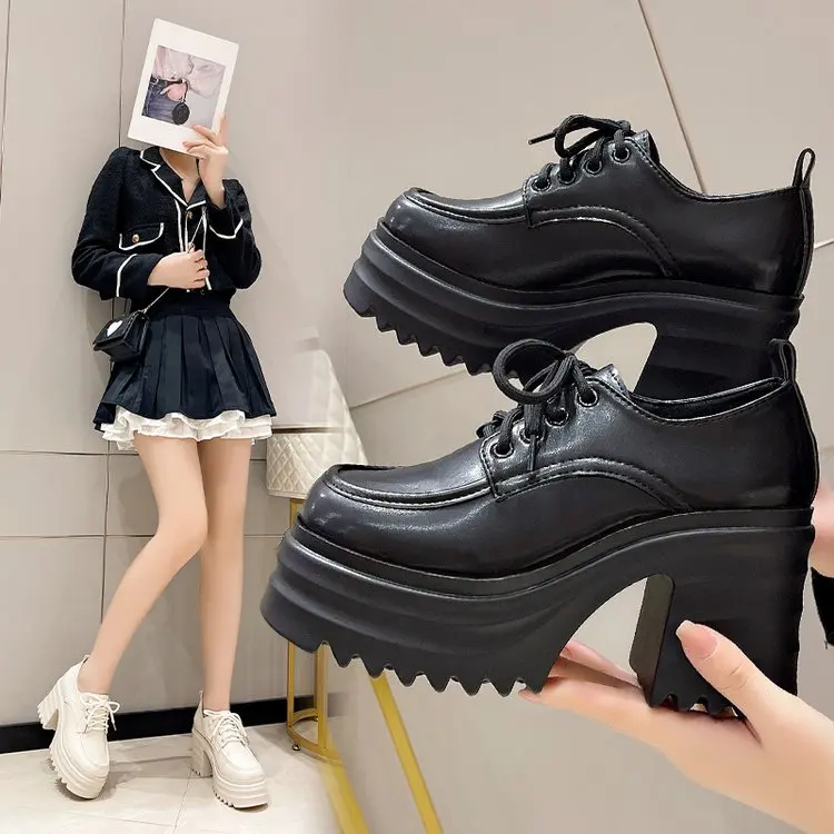 

Fashion Pumps For Women Office Shoes Thick Platfrom Loafers Winter Plush Warm Shoes Solid Leather Shoes 10cm High Heels Female