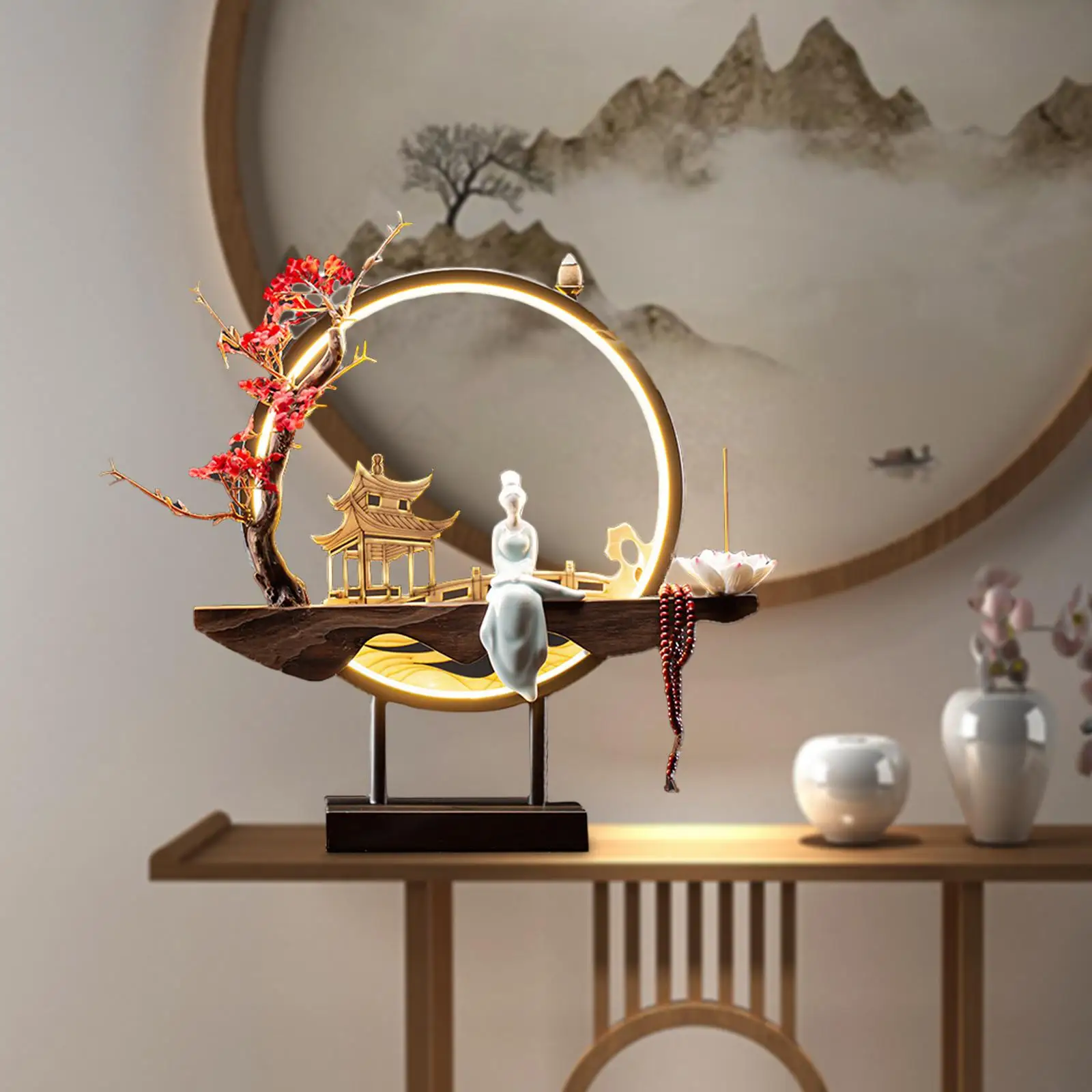 LED Lamp Backflow Incenses Burner Teahouse Fountain Decorative Ceramic images - 6