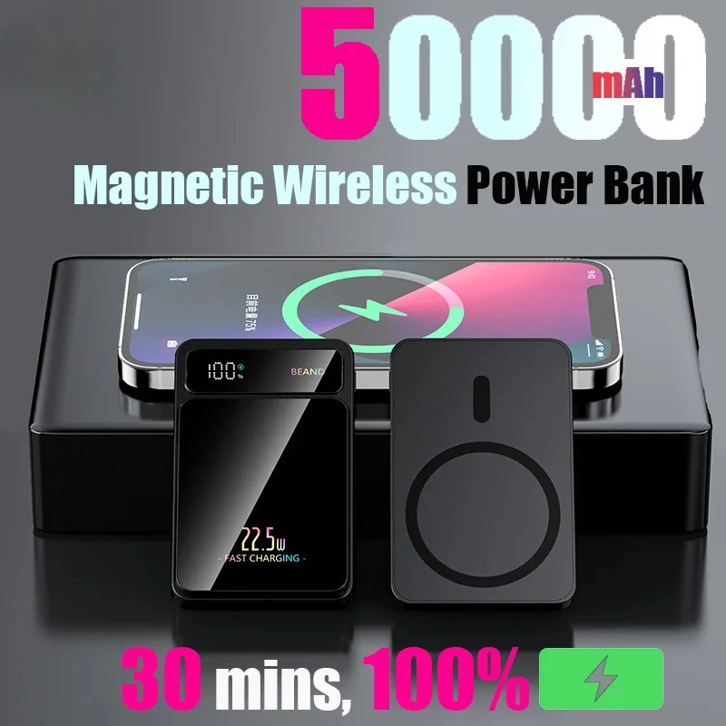 50000 мАч Магнитное беспроводное зарядное устройство Power Bank Magsafe Внешняя батарея