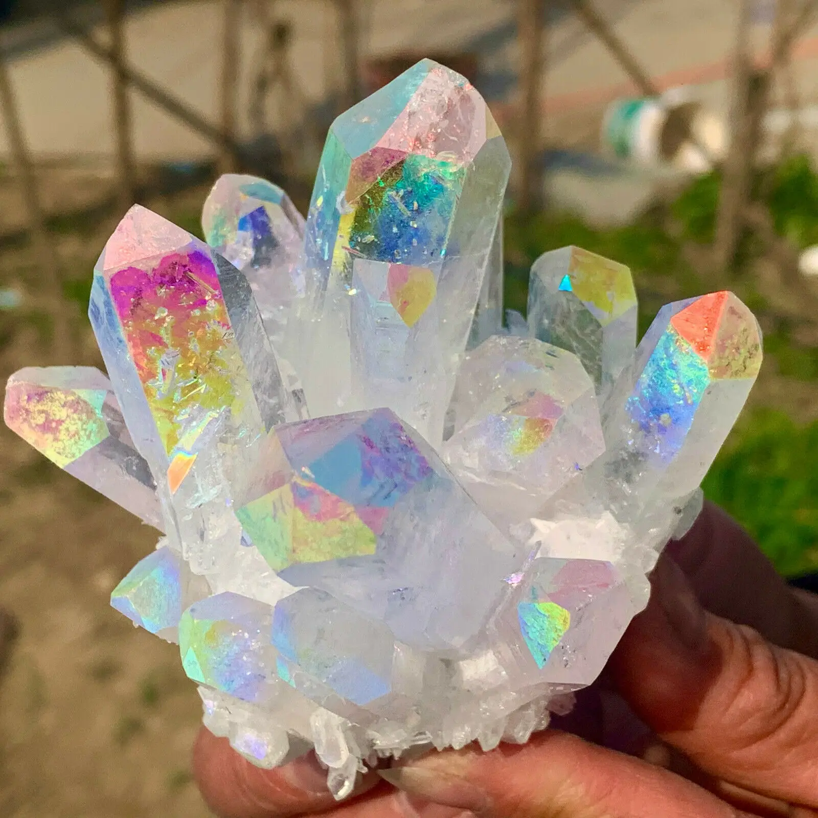 

Electrical multicolored crystal cluster quartz mineral sample