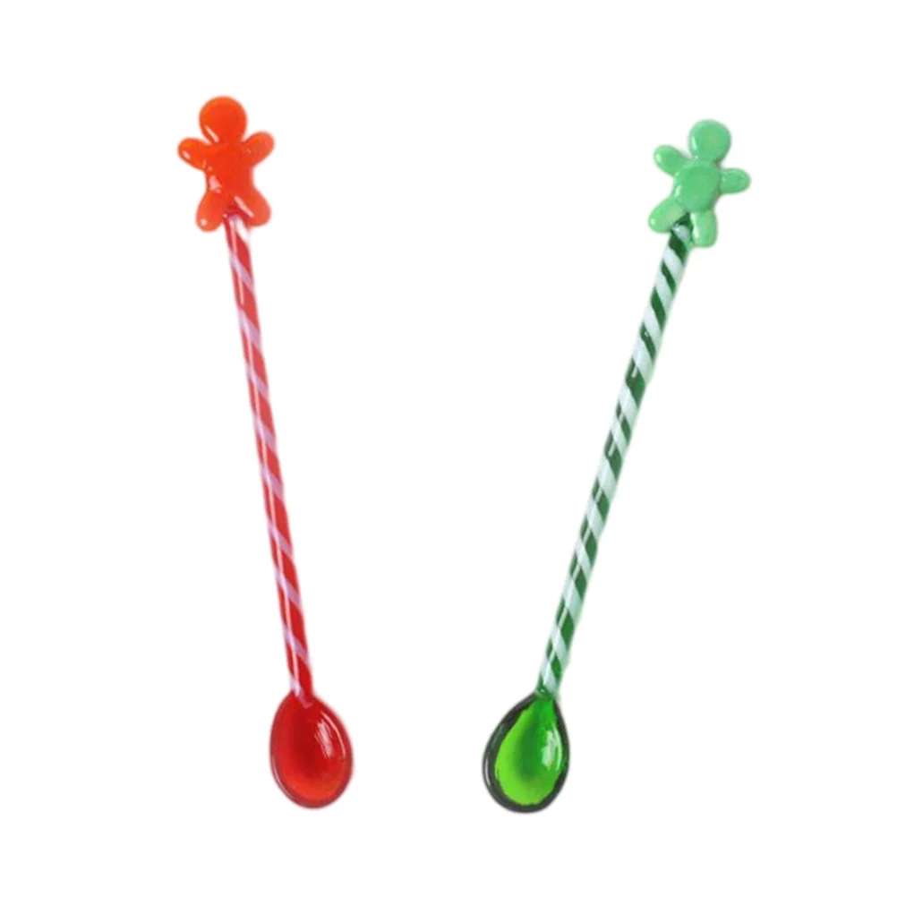 

2Pcs Adorable Long Handle Spoons Glass for Coffee Juices Cakes (Random Color)