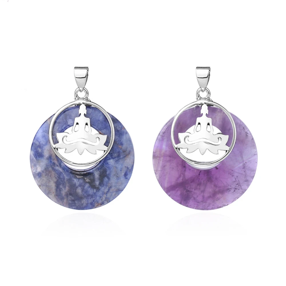 

Mineraali Natural Stone Hollow Out Flat Beads Pendant Crystal Amethyst Lapis Lazuli Reiki Quartz Women Men Jewelry Necklace Gems