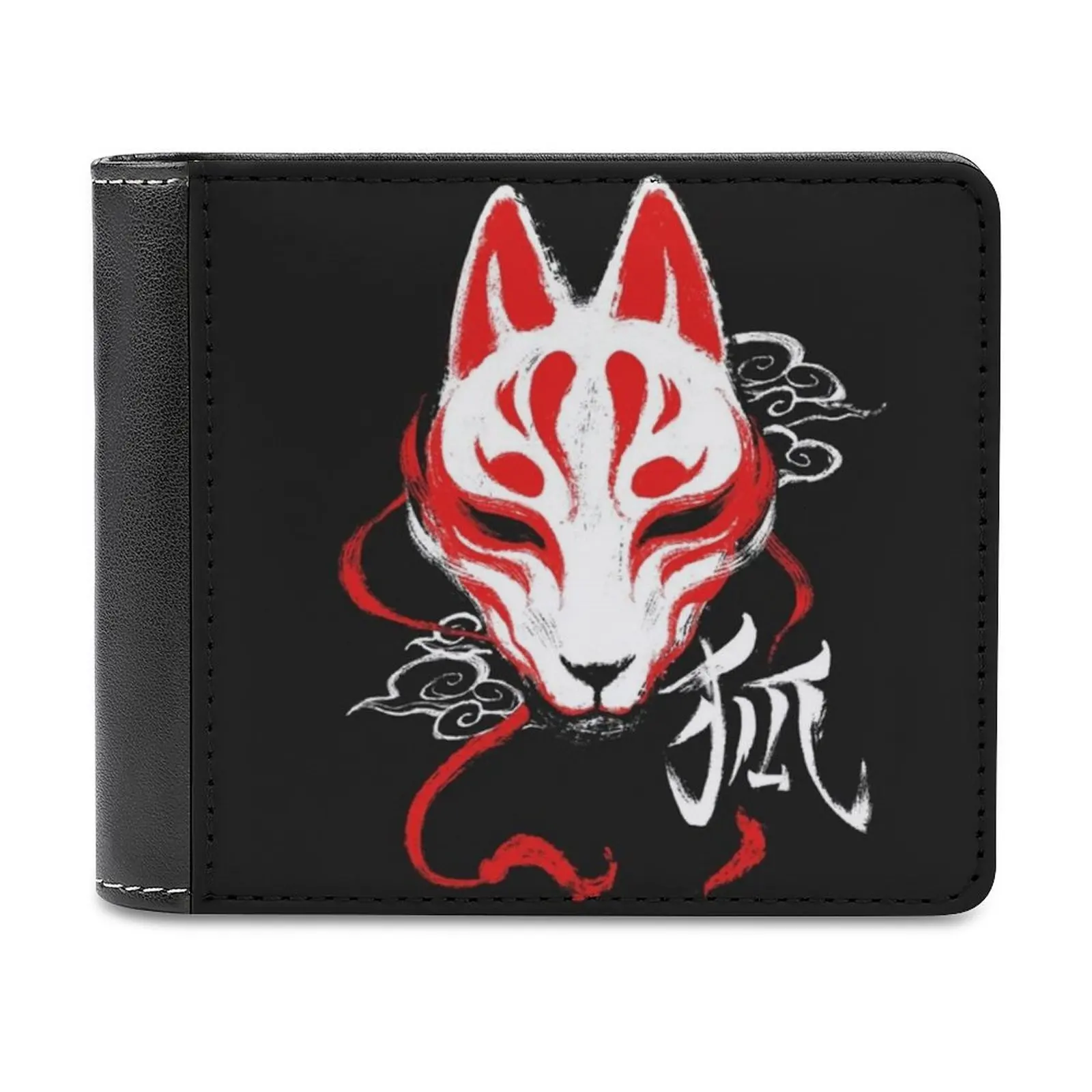 

Традиционный японский мужской кошелек Mask с лисьими чернилами Kanji, мужские короткие кошельки, бумажник для кредитных карт для мужчин, кошеле...