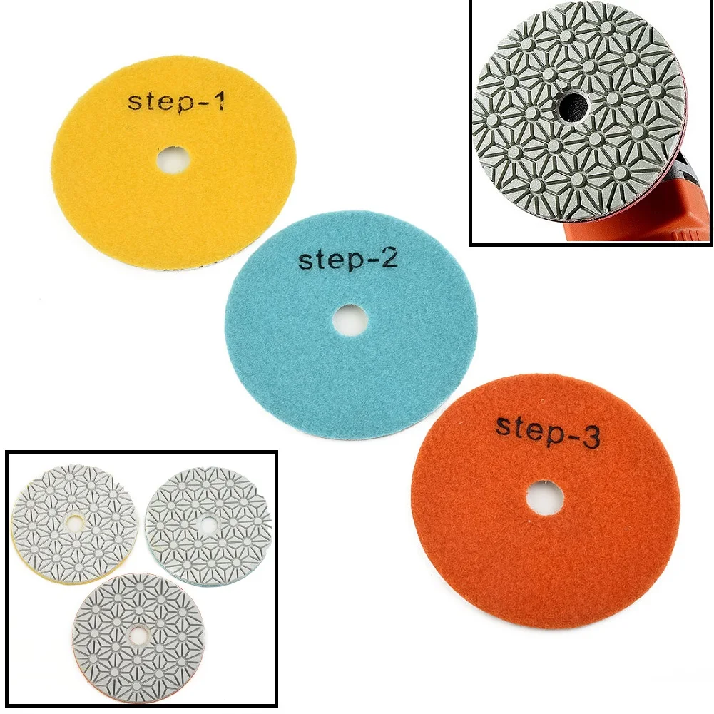 

3PCS Polishing Pads 4 Inch 100mm Dry/Wet Diamond 3 Step Polishing Pads Granite Stone Concrete Marble Polishing Abrasive Tool