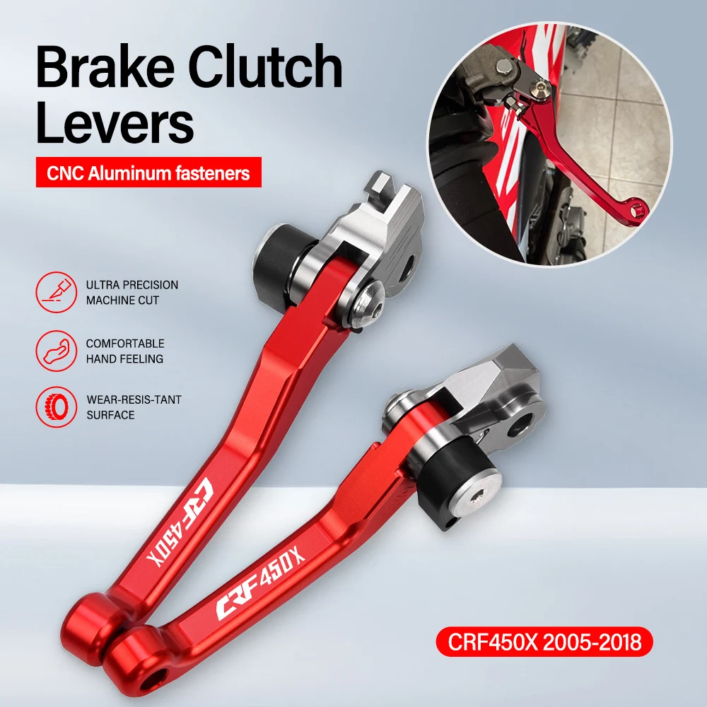 

Алюминиевые рычаги тормоза и сцепления для HONDA CRF450X CRF 450X 2005-2018 CNC, поворотные складные рычаги тормоза и сцепления с логотипом CRF450X