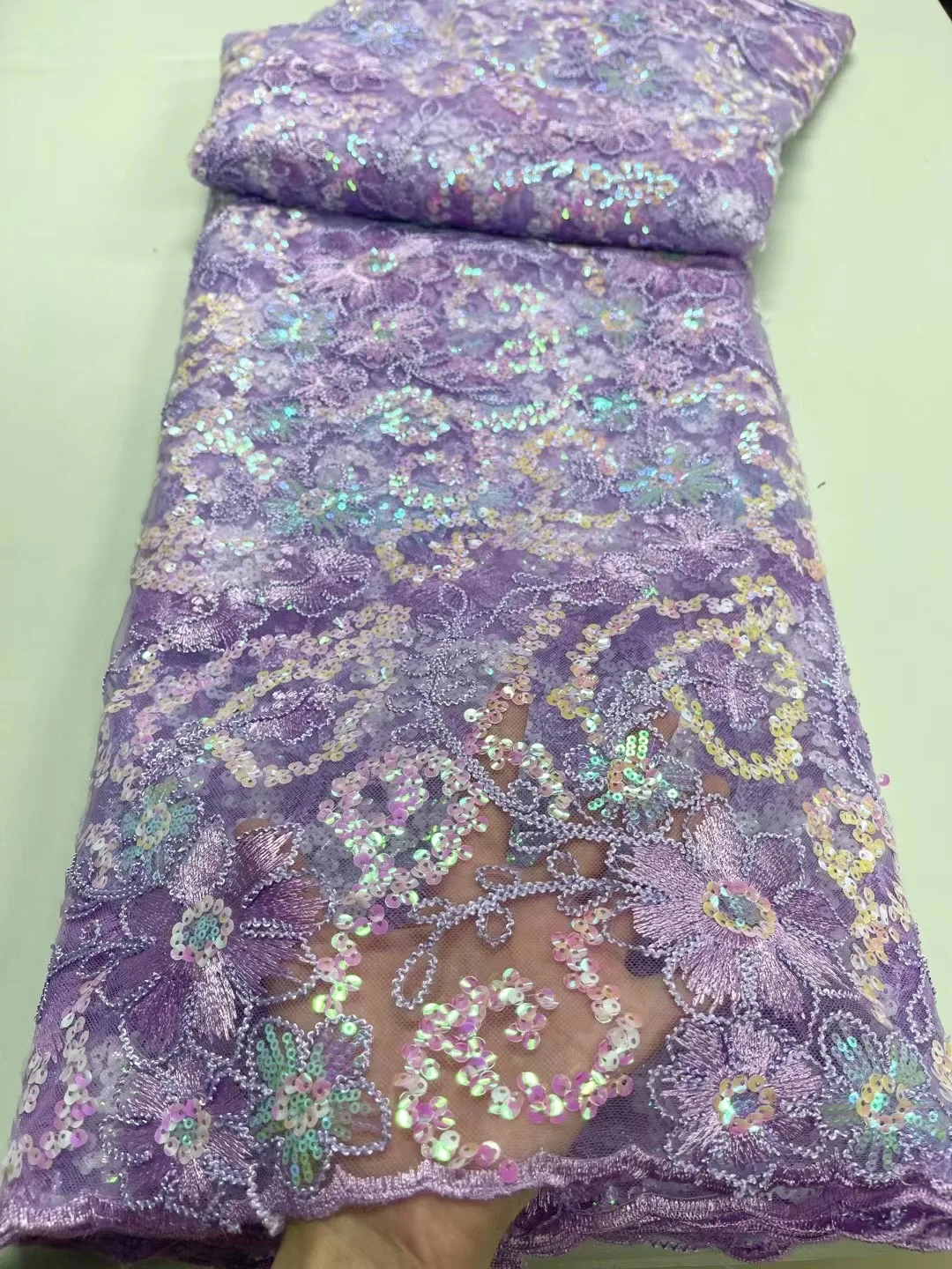 

2023 High Quality Multicolor African Nigerian Tulle Lace Fabric Sequins Embroidery French Guipure Wedding Party Dress 5 Yards JY