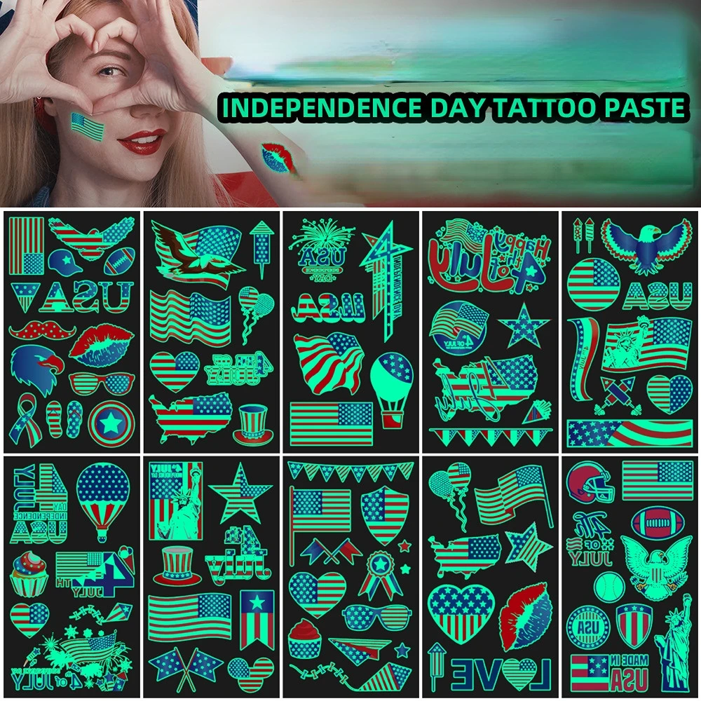 

10 Sheets Temporary Tattoos, Independence Day Tattoos American Flag Stickers for Memorial Day Decoration Party Supplies Flags