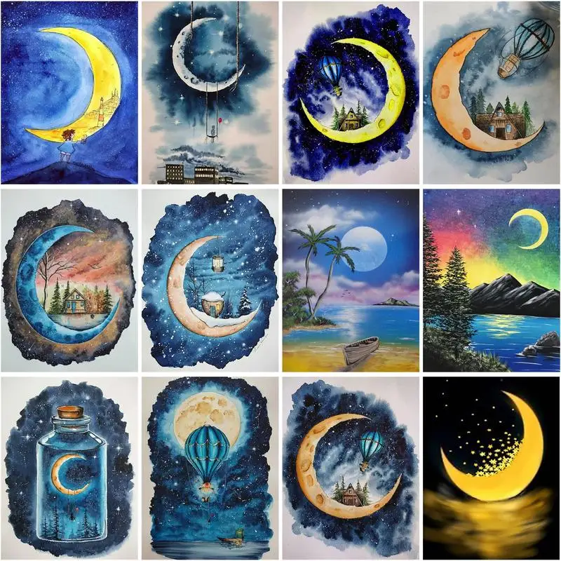 

RUOPOTY Acrylic Painting By Numbers With Frame Paintings On Number Abstrct Moon Home Decoration Handmade Unique Gift