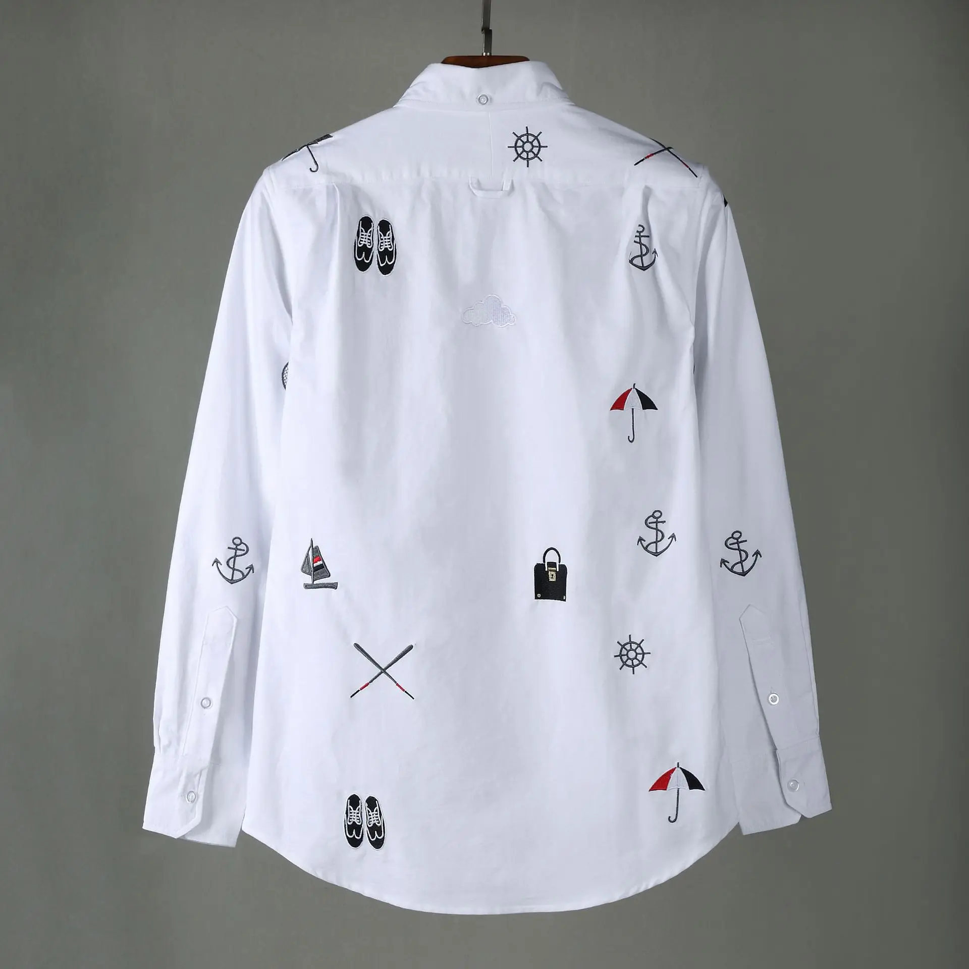TB Men's Shirts Embroidery New Shirts Men Casual Shirt Turn Down Collar Slim Long Sleeve Oxford Embroidery Solid Men's Cloth