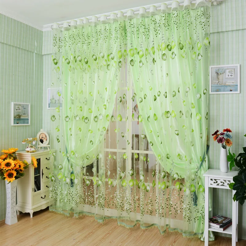 

1PC 1M*2M Window Curtains Sheer Voile Tulle for Bedroom Living Room Balcony Kitchen Tulip Pattern Sun-shading cortinas rideaux