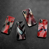 bandai marvel superhero spiderman phone case tempered glass for iphone 13 12 mini 11 pro xr xs max 8 x 7 plus se 2020 cover