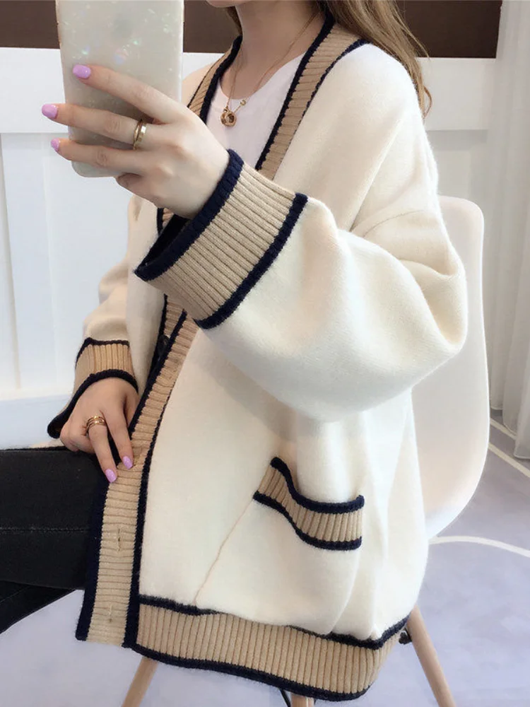 

Cardigan for Women New In Loose Korean Edition Student Versatile Slim Pocket Knitwears Shirt Cardigan Lazy Style Tops Coat Tops