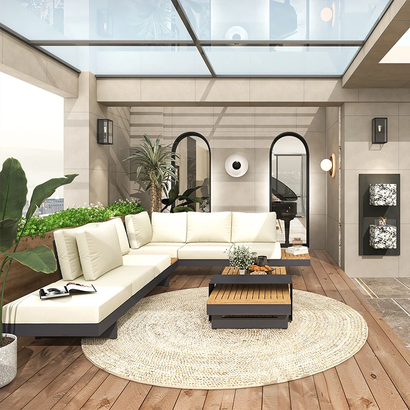 

Индивидуальный уличный диван, двор, вилла, сад, защита от дождя и солнца, сиденья из алюминиевого сплава и мебель из массива дерева