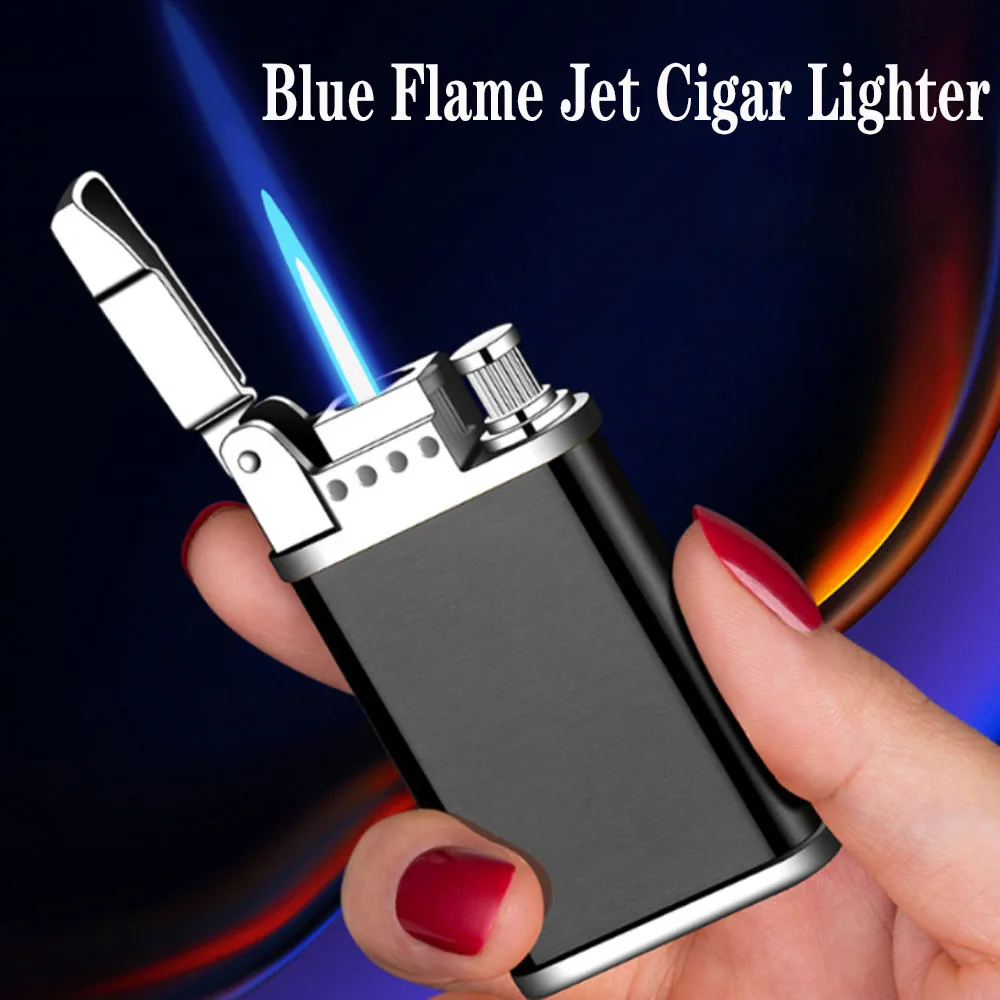 

New Metal Torch Blue Flame Jet Lighter Inflated Gas Butane Cigarette Cigar Lighter Electronic Ignition Windproof Lighter Gift