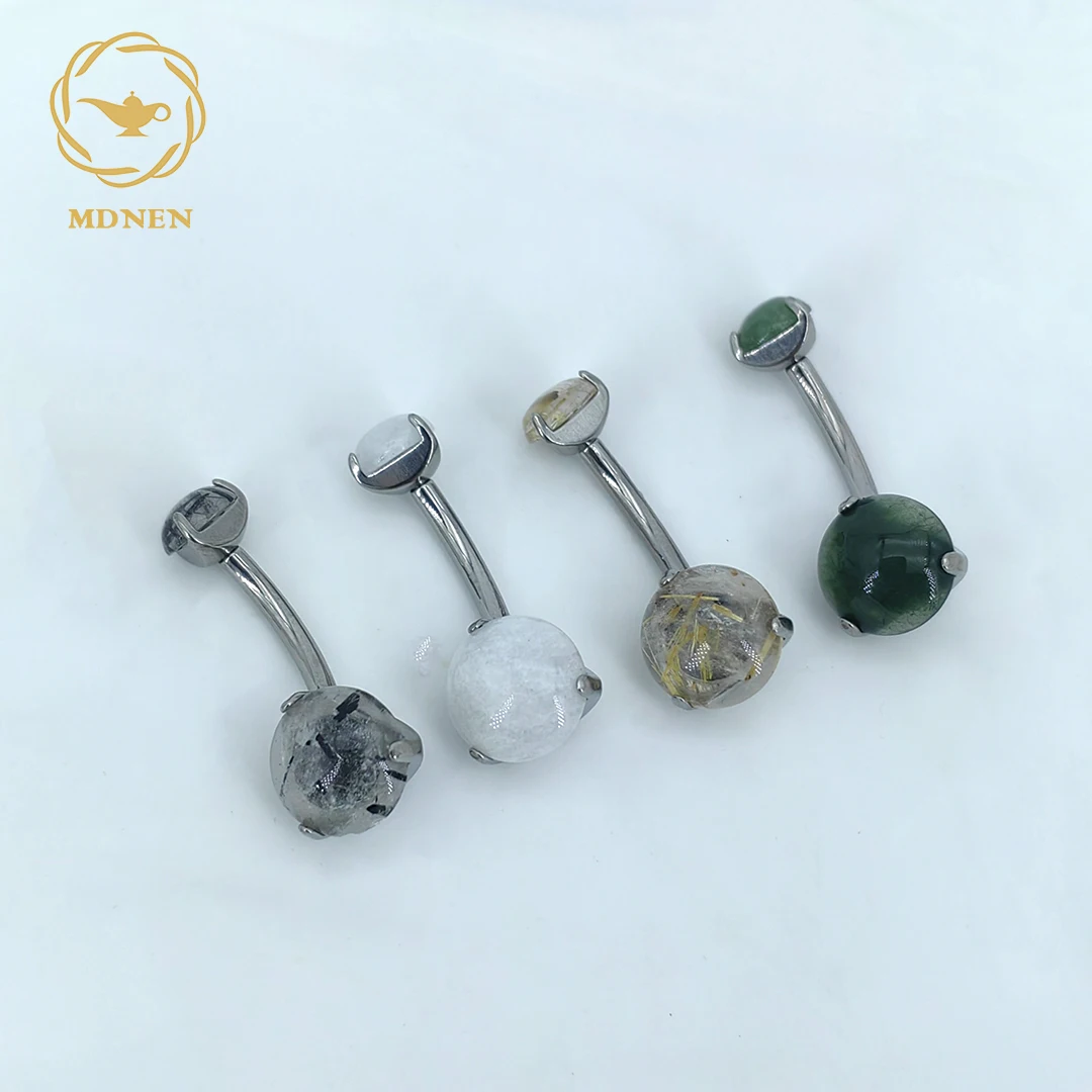 MDNEN ASTM F136 титановое 14 г натуральный камень энергетический пупка кольцо изогнутая