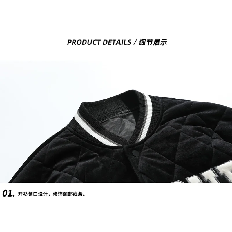 Men's Wear New Black Cotton-padded Clothes Recreational Loose Comfortable  Down Jacket Autumn and Winter Female Baseball Uniform