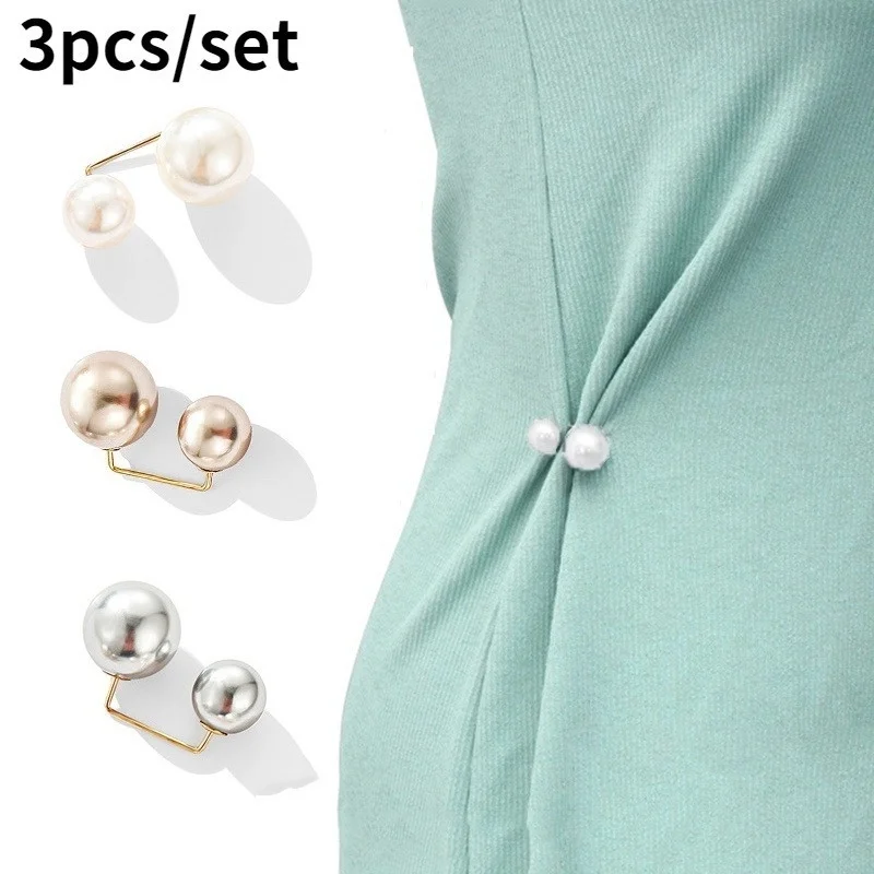 

Women Fashion Tightening Waistband Pin Double Pearl Brooches Metal Lapel Pin Brooch Pins Sweater Brooch Accessories