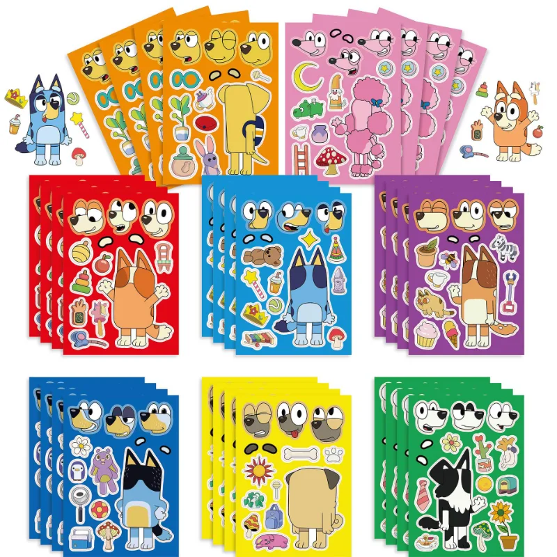 

8/16pcs Blueyed DIY Puzzle Stickers Toy Cartoon Blue Dog Parent-child Interactive Assemble Puzzle Handbook Game Decals Kids Gift