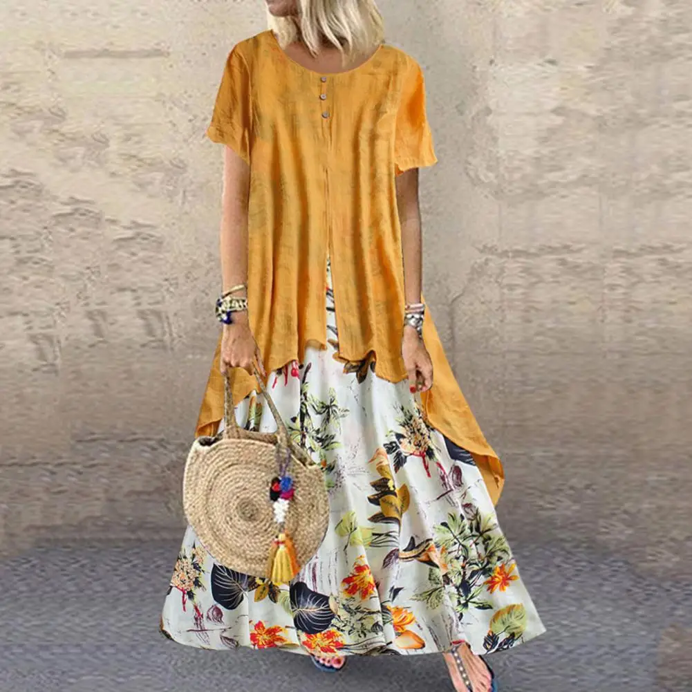 

Linen Blend Popular Summer Casual Sundress Women Clothes Long Dress O Neck for Summer