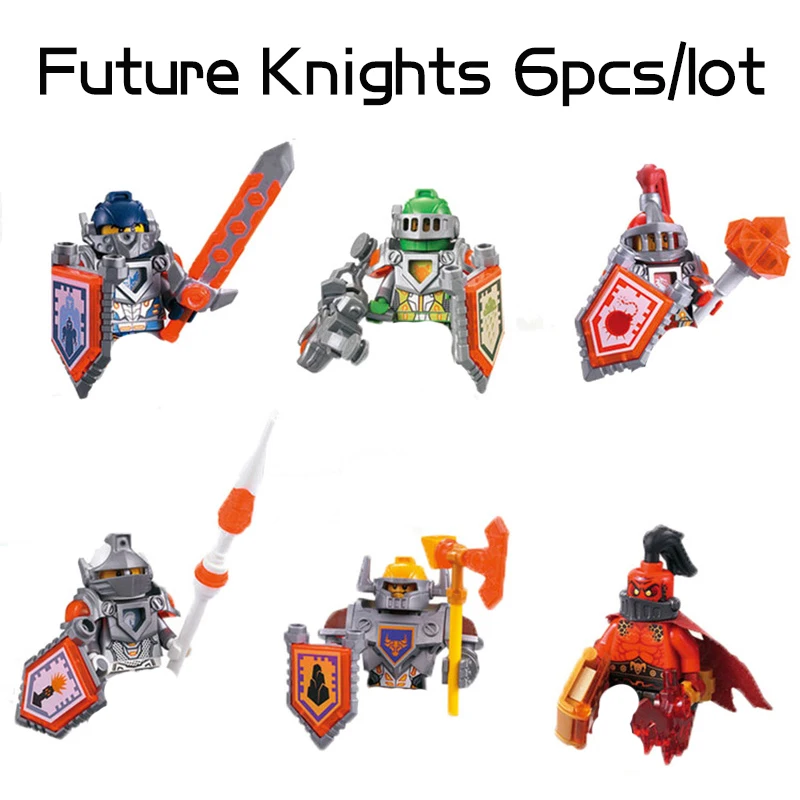 

6pcs/lot DECOOL Nexo Knight Figures Clay Lance Axl Aron Macy With Knight Shield Building Blocks Bricks Toys For Children's Gifts