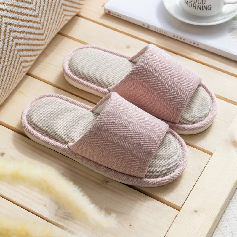 Cotton linen slippers women's summer home fabric art linen indoor lovers non slip soft floor Warm slippers Comfortable fashion