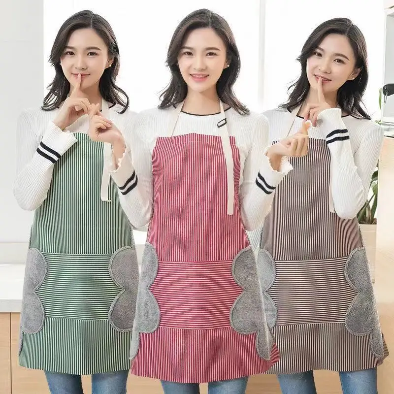

Hand-wiping Waterproof Apron Multifunctional Kitchen Japanese Waterproof and Oil-proof Anti-fouling Adult Female Striped Apron
