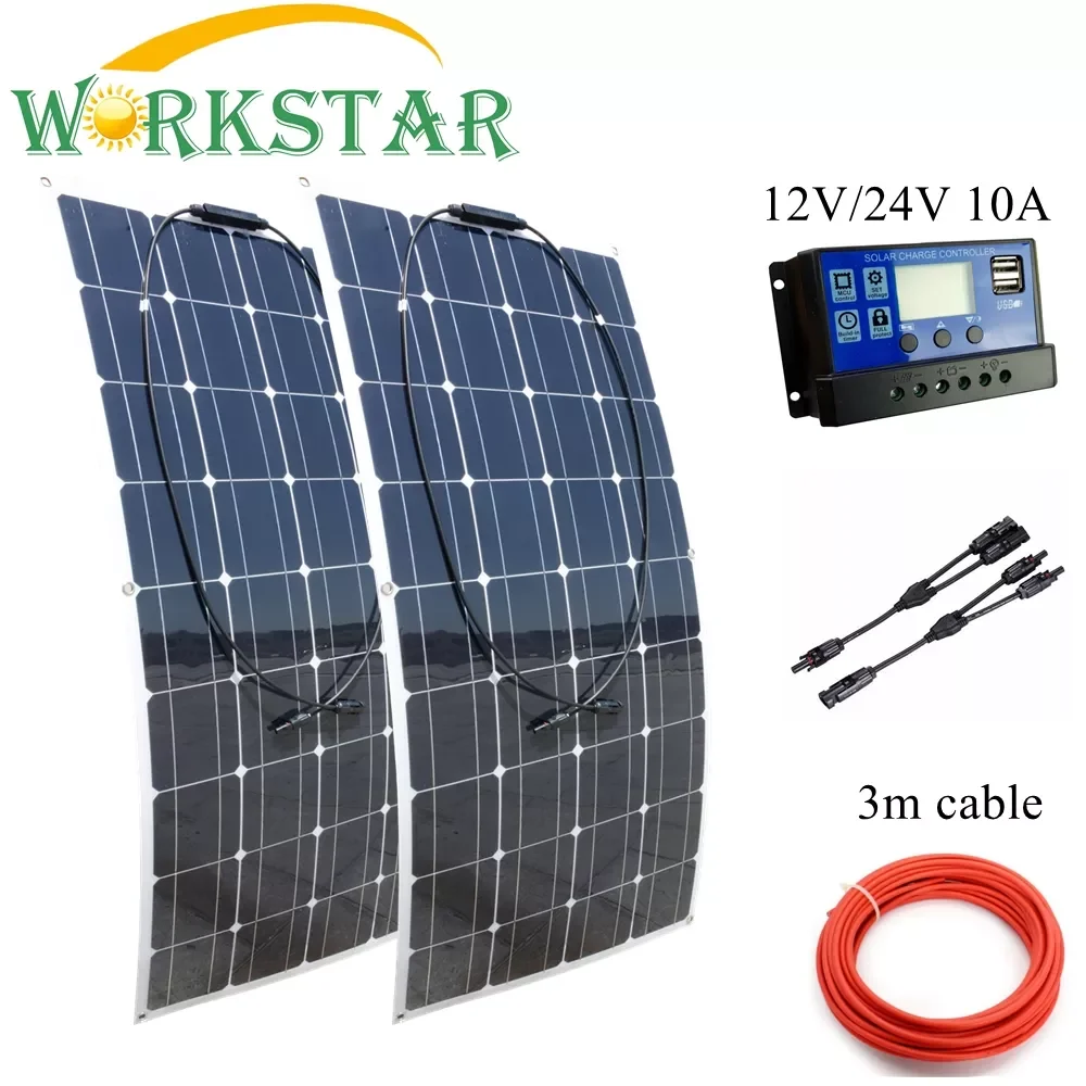 

WORKSTAR 2 x 100W Flexible Solar Panels 12V Solar Charger for RV/Boat Car 200w Solar System for Beginner Solar Panel 100W Charge