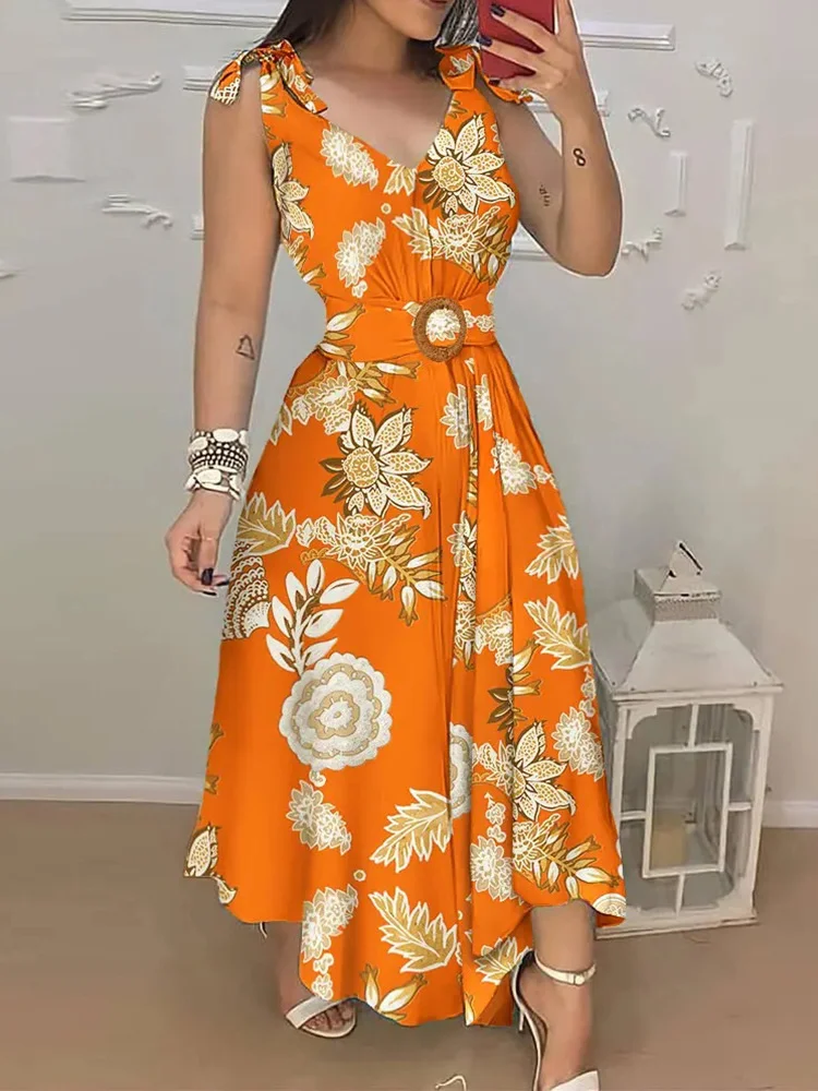 

Платье-Макси женское летнее с цветочным принтом, без рукавов