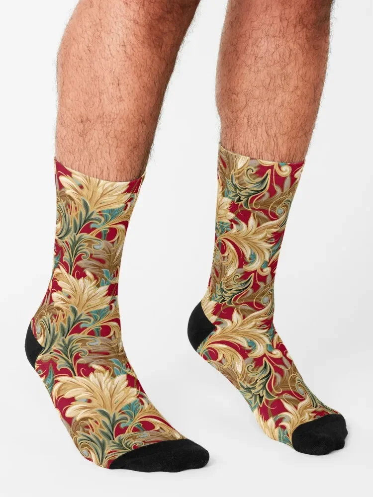Rococo Bliss узор | Красные + крутые зеленые кремовые носки Велоспорт Баскетбол новые