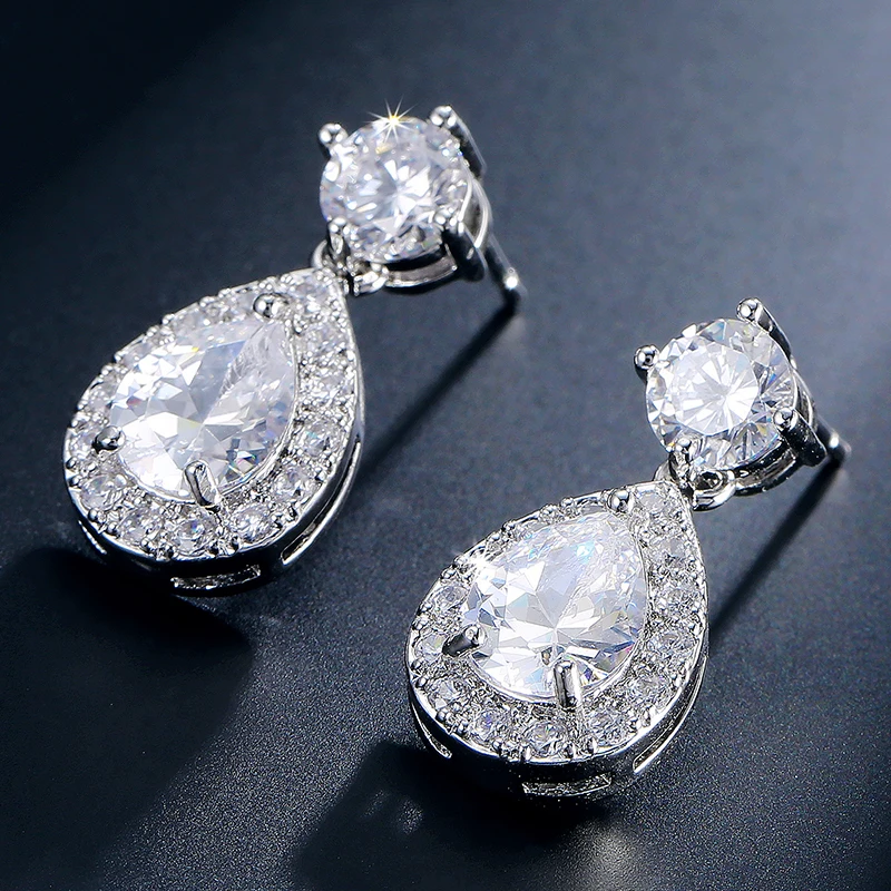 

Fashion Luxury Drop Water Zirconia Long Earrings Clear Crystal Nail Drop Earings Women Dazzling Wedding Gift