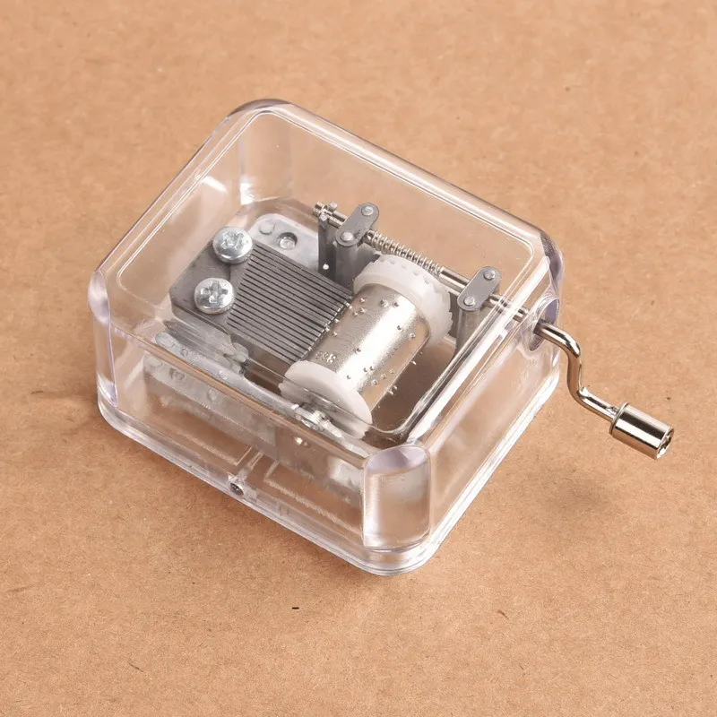 Silver Hand-cranked Music Box, Transparent, Mini Square Music Box, Hand-cranked Music Box Toy