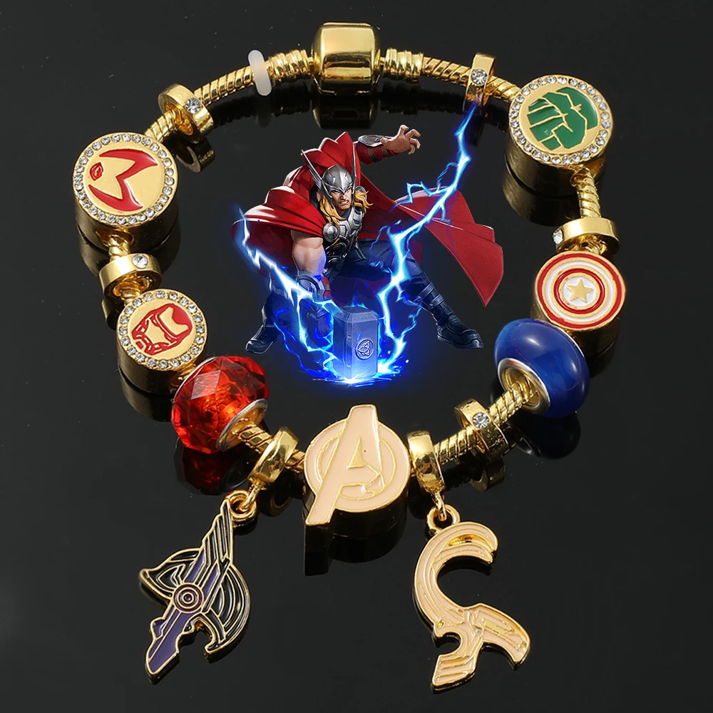 

The Avengers Thor Odinson Loki Pendant Bracelet Marvel Superhero Iron Man Beads Bracelet for Women Jewelry Accessories Toy Gift