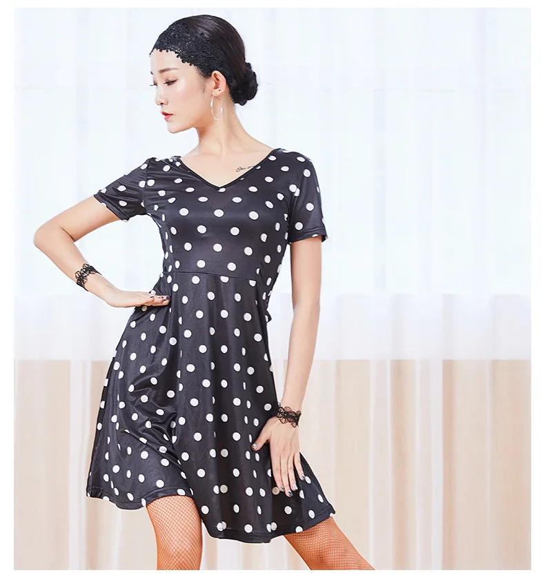 Женское платье для латиноамериканских танцев в горошек с открытой спиной