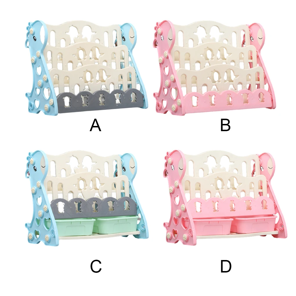 

Furniture Kindergarten Cartoon Giraffe Bookshelf Racks Bookcase Smooth Toys Lovely Book Shelf Light Blue without Box