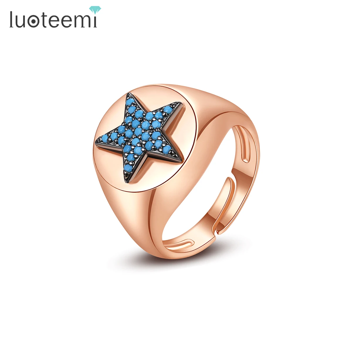 Женские регулируемые кольца LUOTEEMI черные синие звезды цвет розового золота