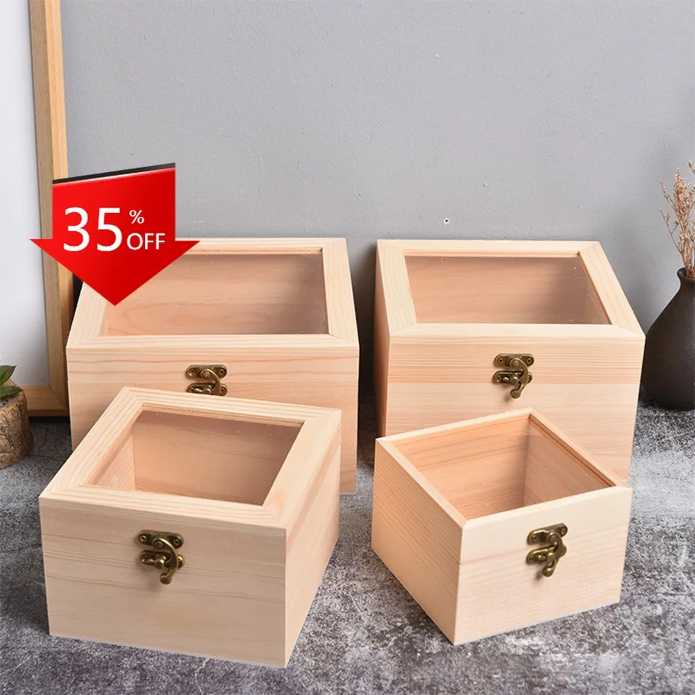 

Деревянная коробка, 1 шт., деревянные квадратные навесные коробки для хранения, ремесленный подарок, контейнер для хранения пыли, украшения ...