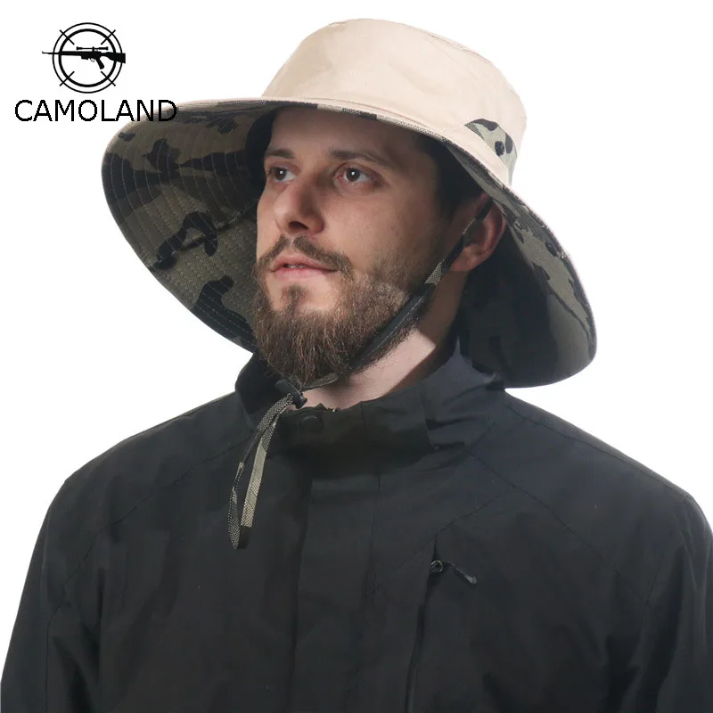 

CAMOLAND Male UV Protection Sun Hats Camouflage Bucket Hat For Women Men Outdoor Fishing Hiking Hat Summer Boonie Beach Caps