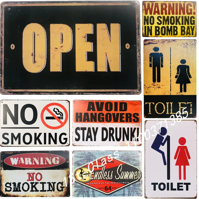 

Open Stop TOILET Metal Tin Signs Warning No Smoking Free Wifi Poster Plate Pub Rustic Wall Plaque Garage Bar Home Wall Decor