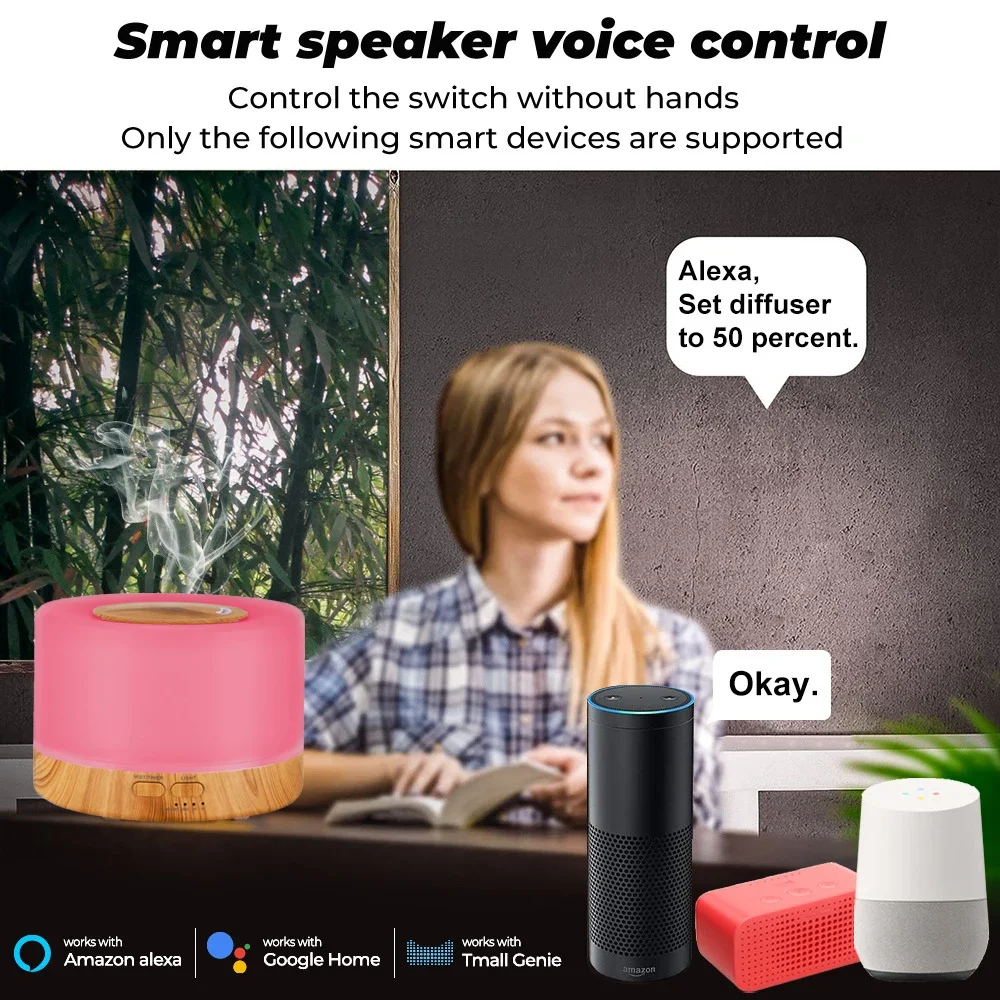 Inteligentny nawilżacz powietrza Tuya Wifi 500 мл Bezprzewodowy dyfuzor olejowy Kontrola aplikacji Mist Maker z Alexa Google Home Dyfuzor