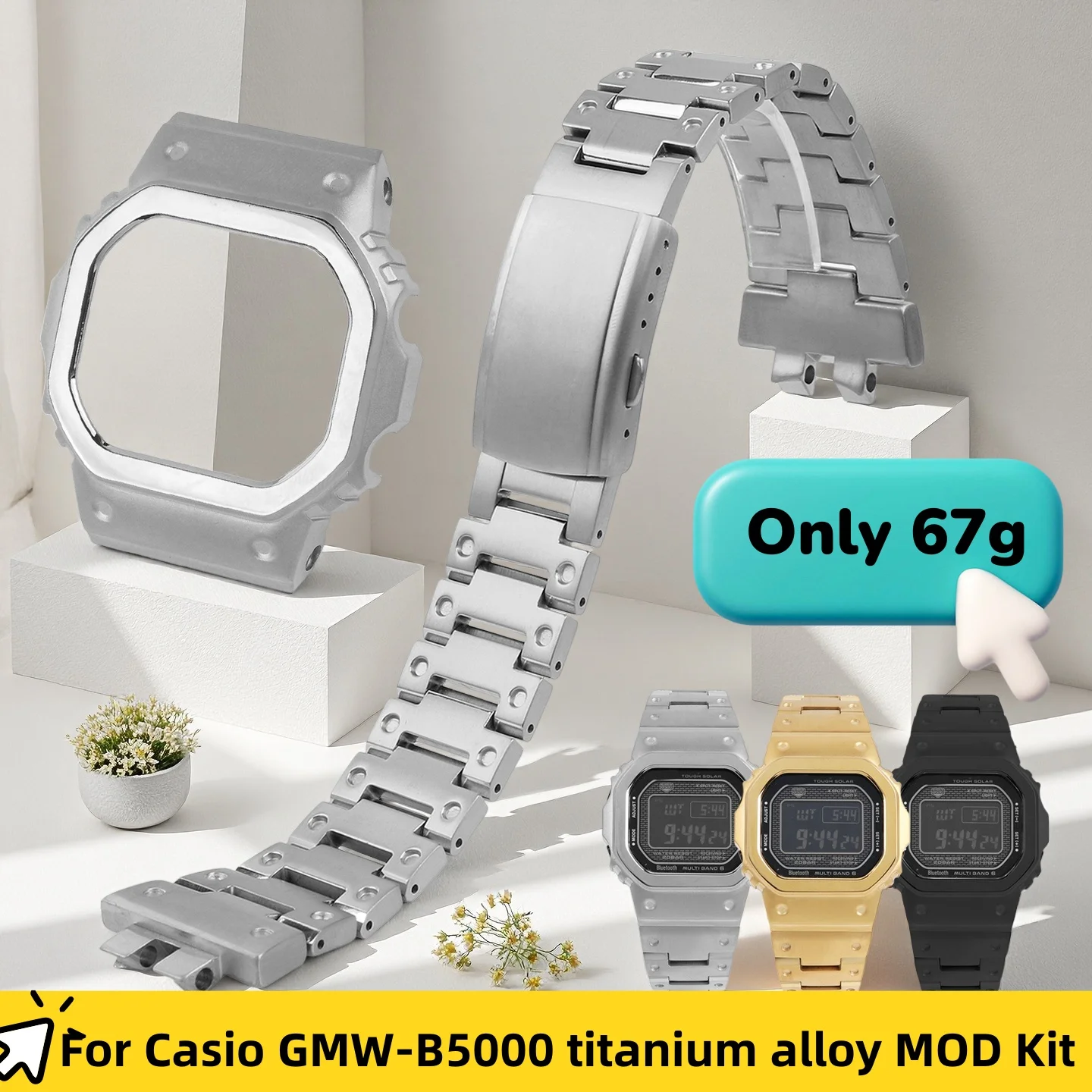 Фото Легкий ремешок для часов из титанового сплава для CASIO G-SHOCK GMW-B5000, металлический браслет, модифицированный комплект GM-B2100, цепочка для часов, чехол для часов, мужской. №1